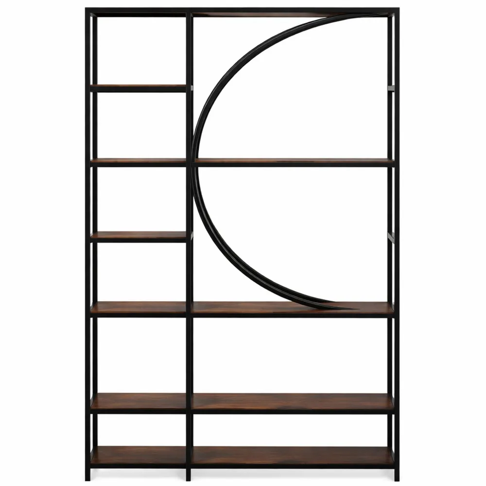 Étagère en Demi-Lune à 6 Niveaux avec Rangement Ouvert, pour Salon et Bureau, 100 x 30 x 177 cm