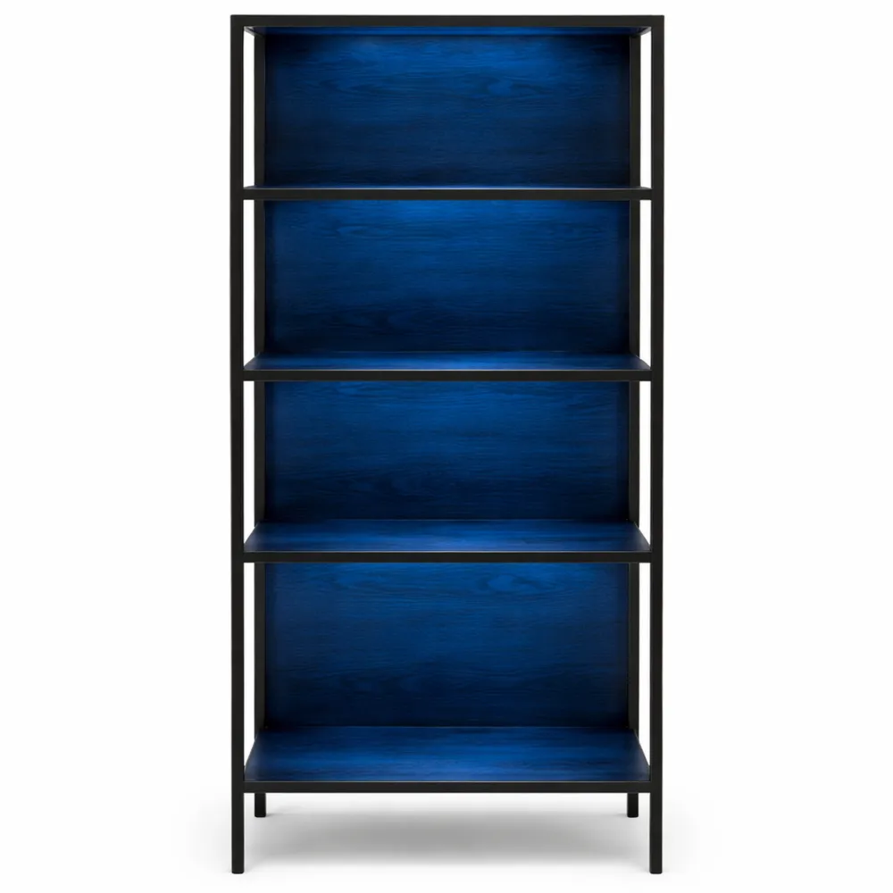 Étagère LED à 6 niveaux avec lumière ajustable et cadre en acier, idéale pour salon et bureau