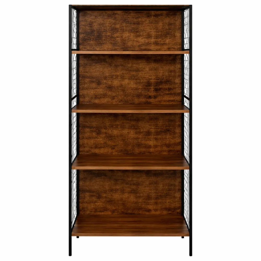 Étagère 5 niveaux en acier pour bureau ou salon, marron et noir