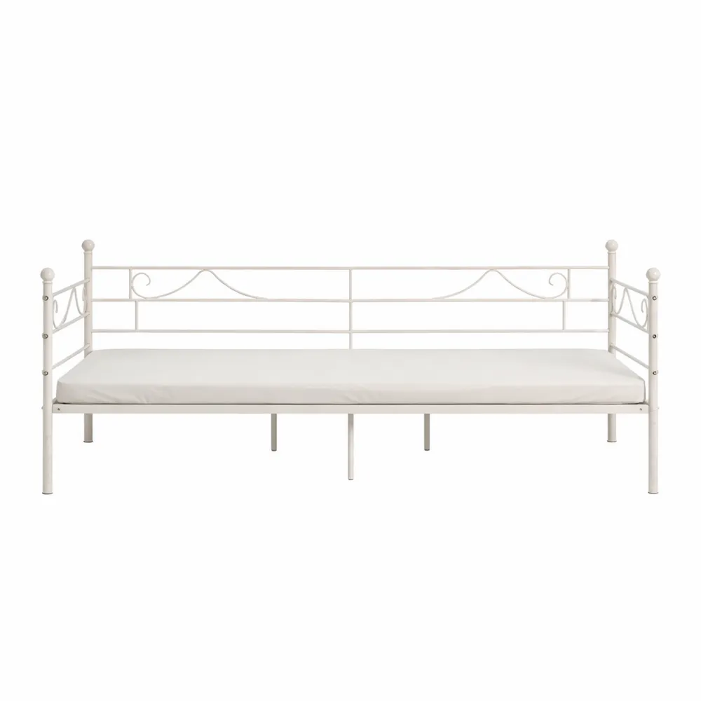 Cadre de lit simple en métal, lit d'appoint sans sommier, pour matelas 90x190 cm, blanc