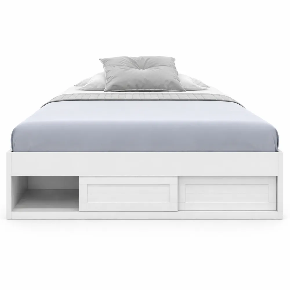 Lit Simple avec Rangement et Sommier 90 x 190 cm Blanc