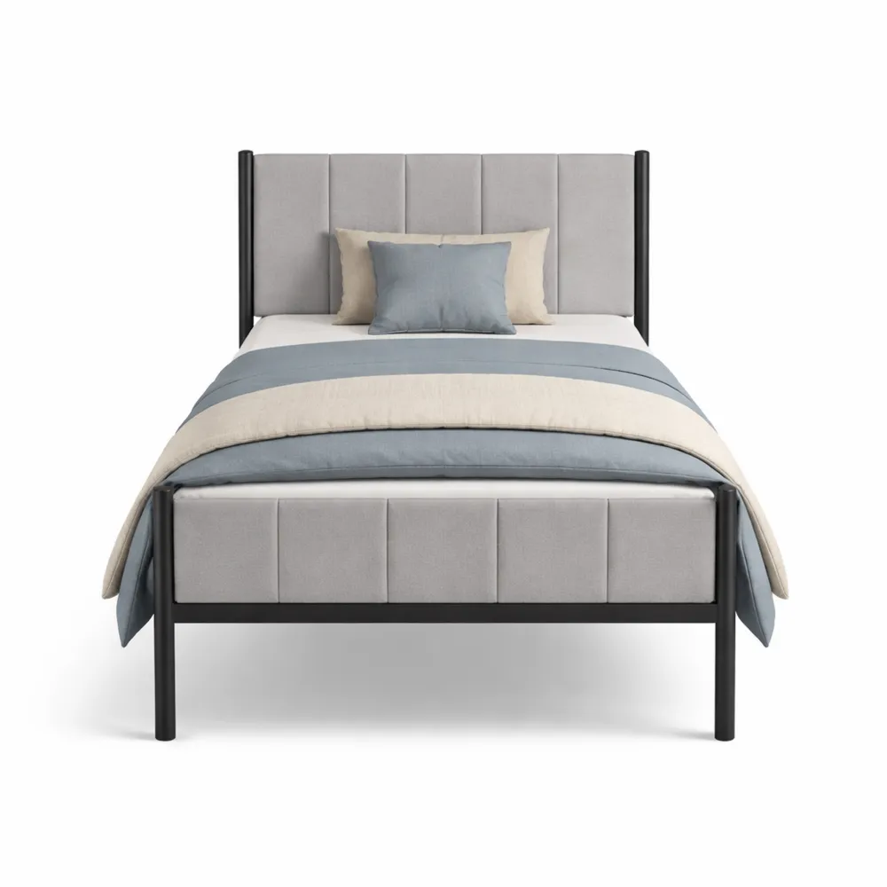 Lit 90x190 cm avec Tête Rembourrée, Acier, Charge 250 kg, Montage Facile