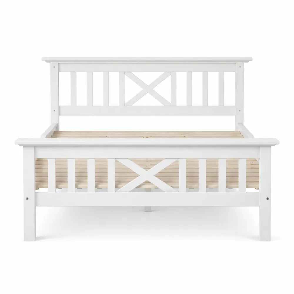 Lit simple en bois massif avec sommier à lattes et tête de lit pour enfant, blanc, 90x200 cm