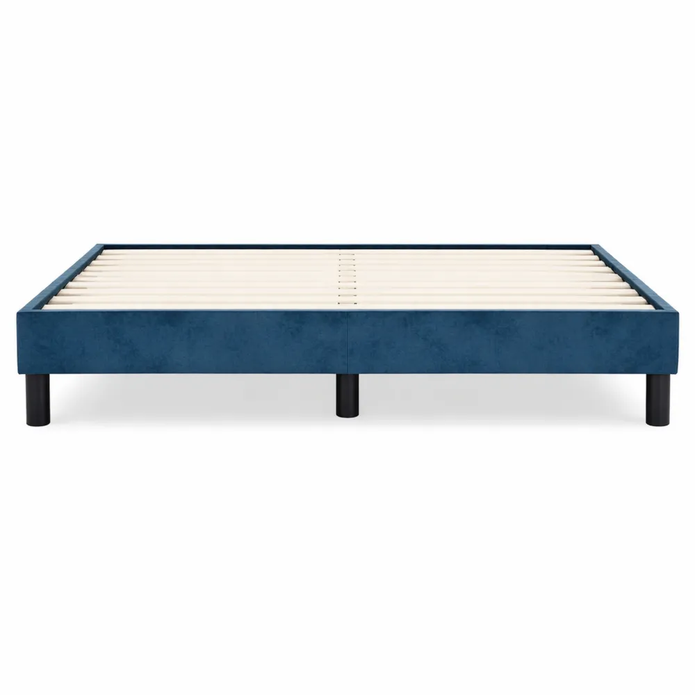 Lit Double Rembourré Velours Bleu Foncé 140x190 cm pour Chambre