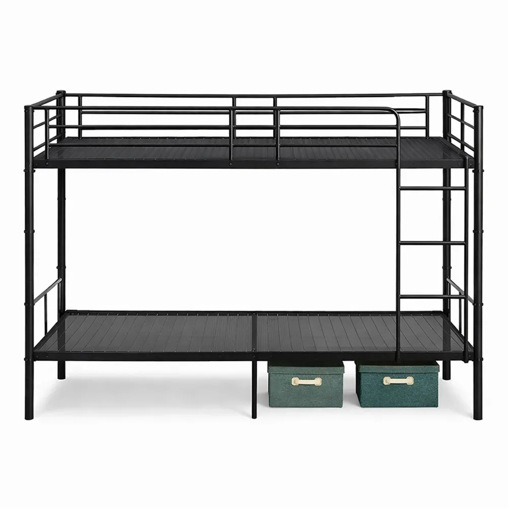 Lit superposé en métal avec rangement intégré 90 x 200 cm, noir