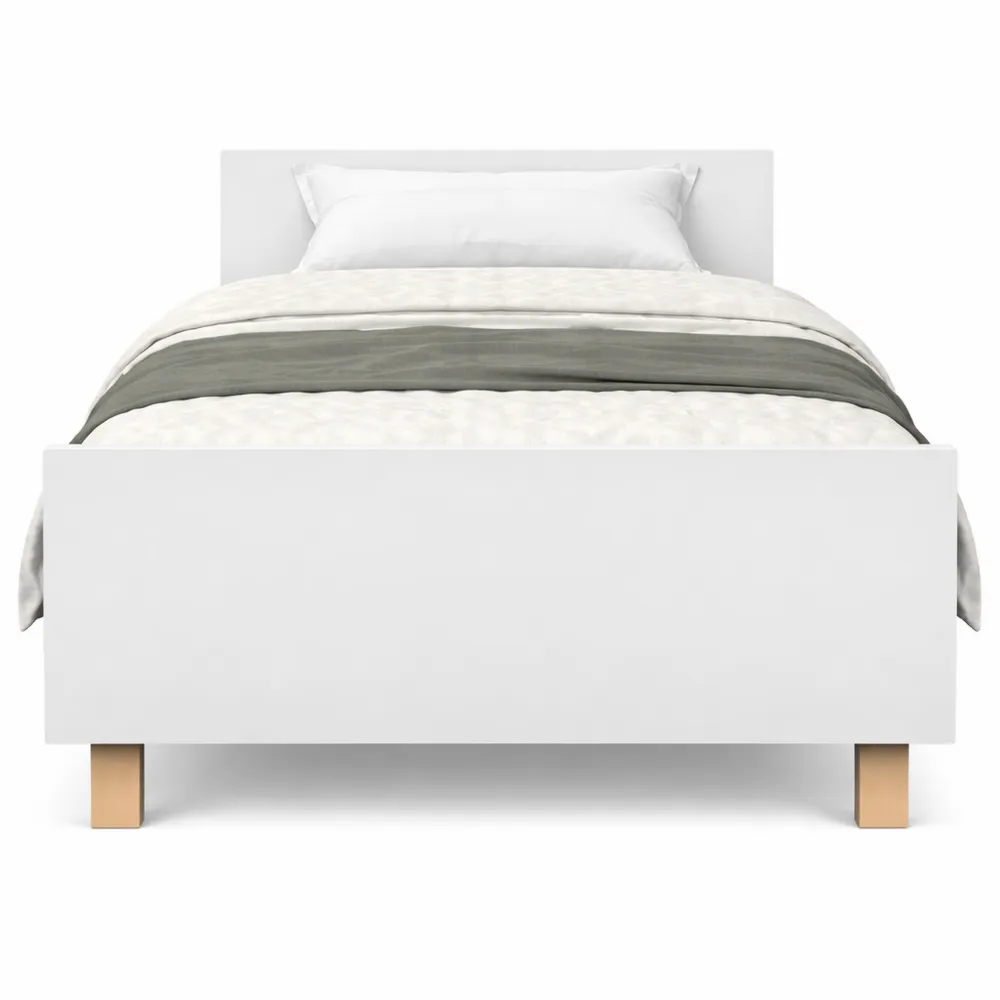 Lit Simple Moderne avec Sommier à Lattes 90x200 cm Bois Blanc