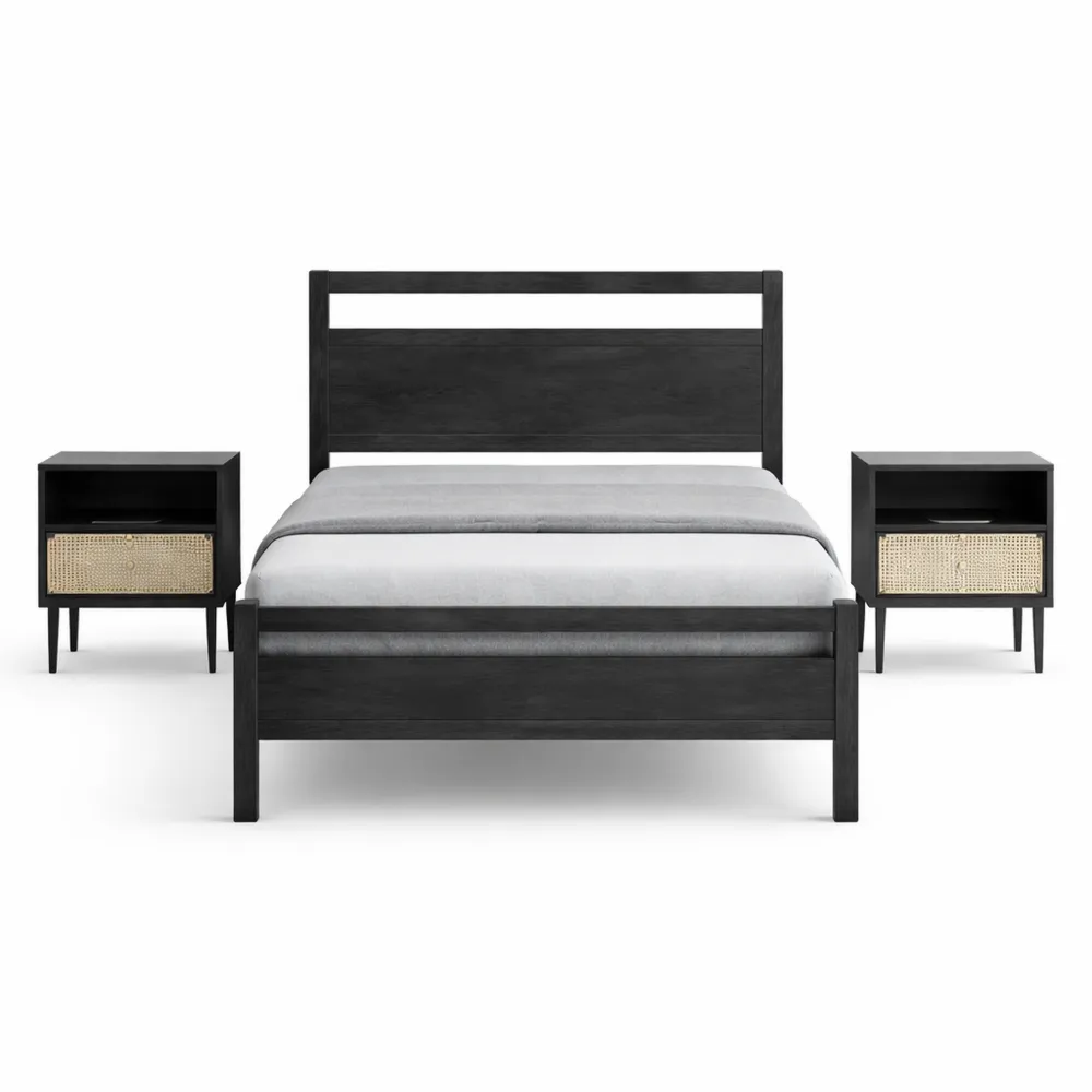 Cadre de lit simple avec tête de lit en bois et support à lattes