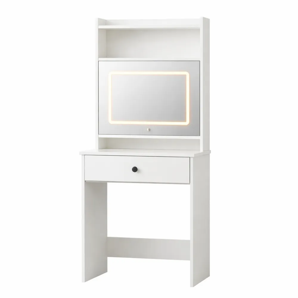 Table de Maquillage avec Miroir LED Réglable et Rangement Caché