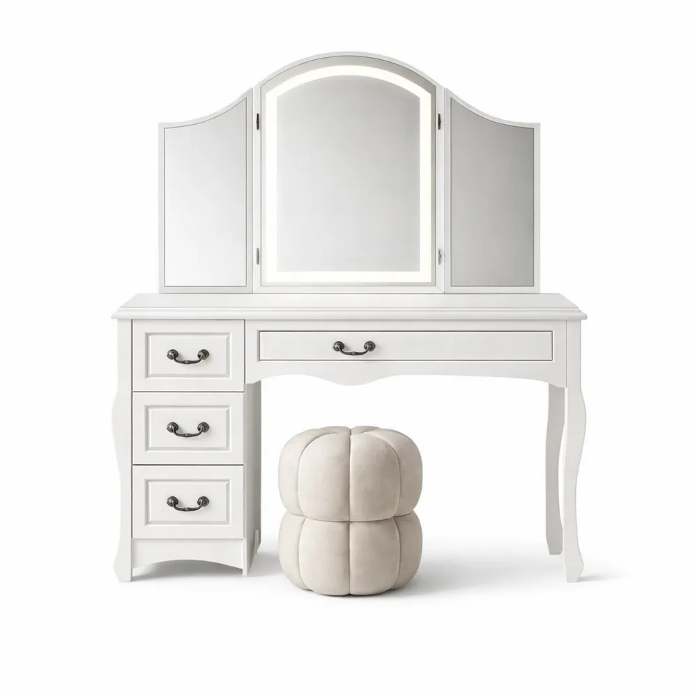 Coiffeuse avec Éclairage LED Réglable et Miroir, 120cm, Blanche