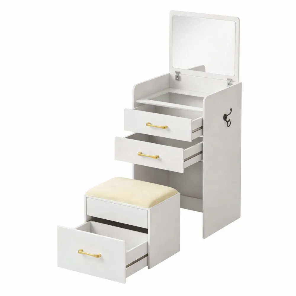 Coiffeuse d'angle avec grand espace de rangement et miroir