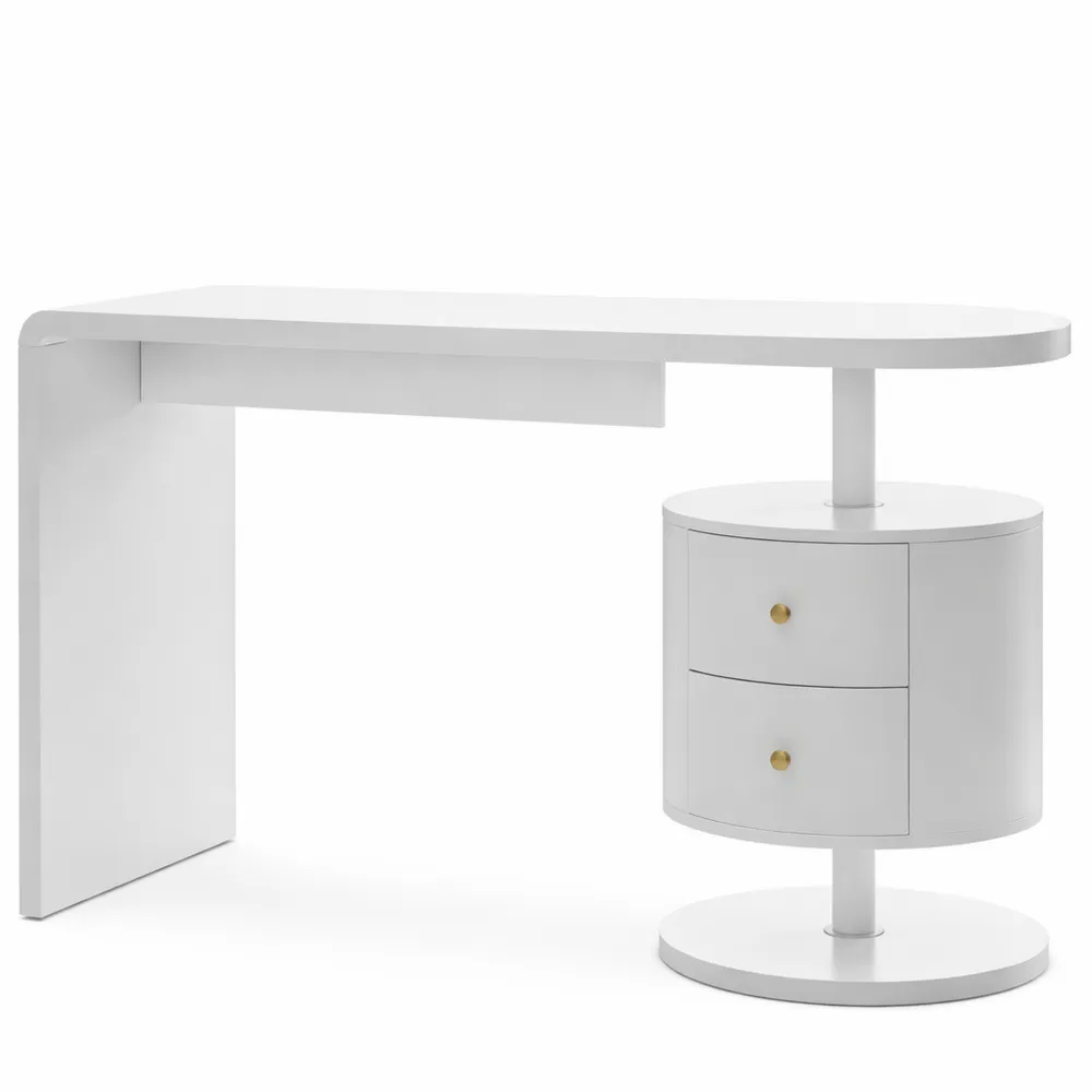 Table de Maquillage Blanche avec Tabouret, 120cm