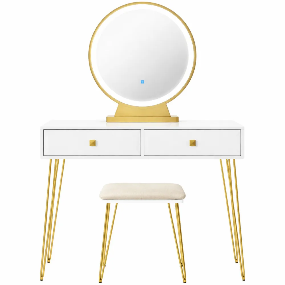 Table de Maquillage Moderne avec Miroir LED et Rangement