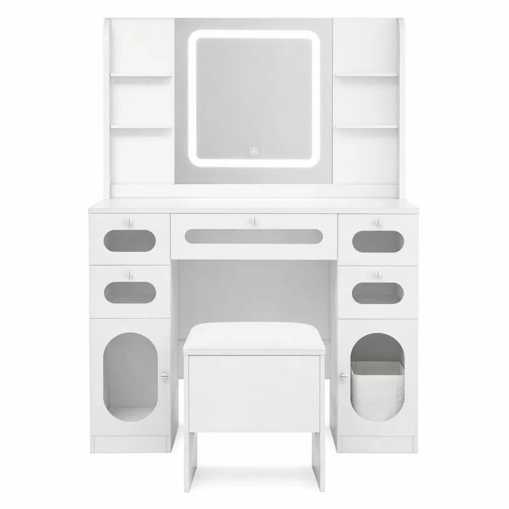 Coiffeuse Moderne avec Miroir LED et Éclairage Réglable