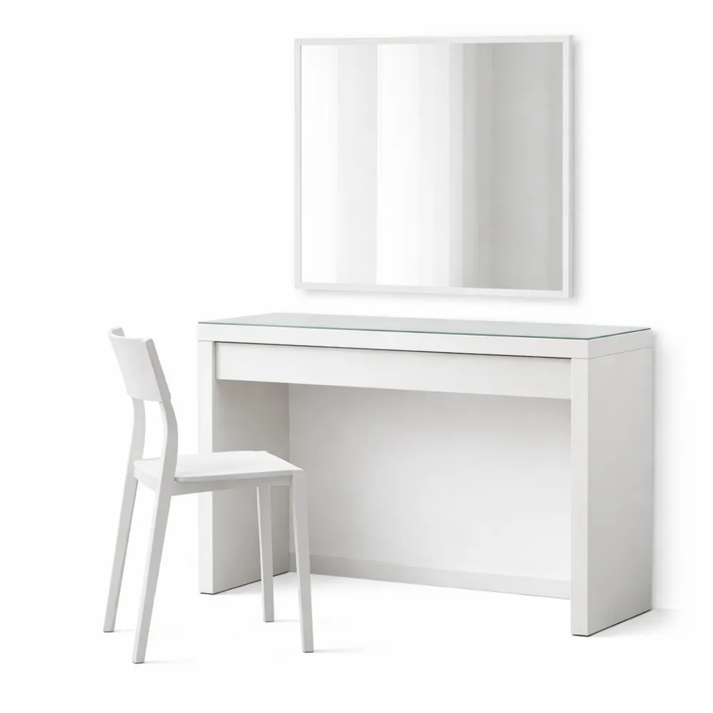 Table de maquillage avec plateau en verre blanc 120 x 41 x 78 cm