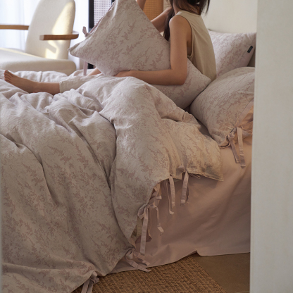 100% Linen Duvet Cover Set - Jade Bloom Collection