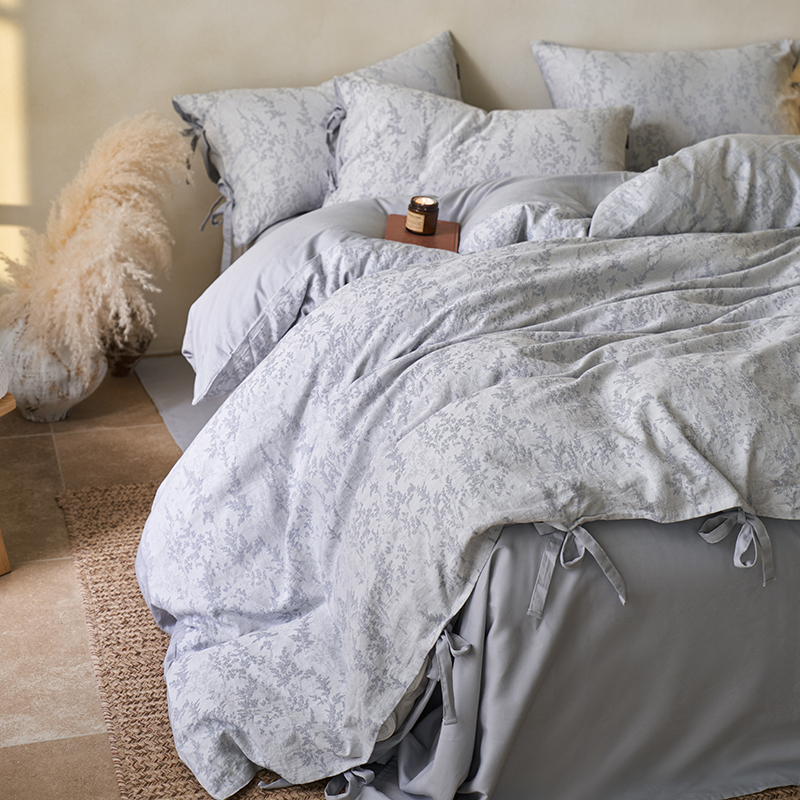 100% Linen Duvet Cover Set - Jade Bloom Collection