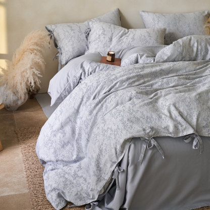 100% Linen Duvet Cover Set - Jade Bloom Collection