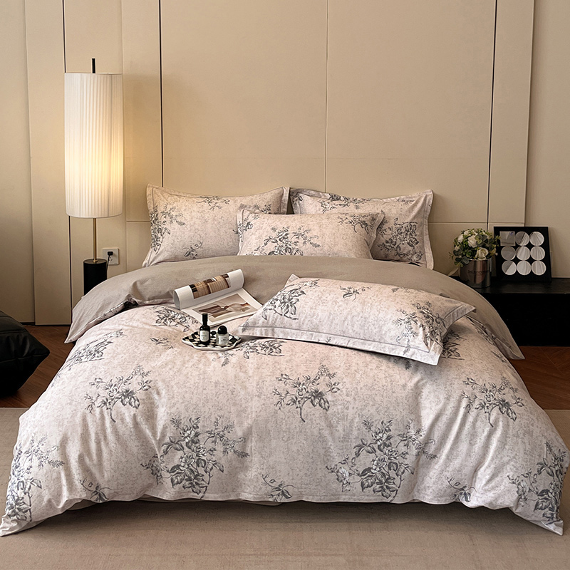 Floral Grace Grey Cotton Bedding Set
