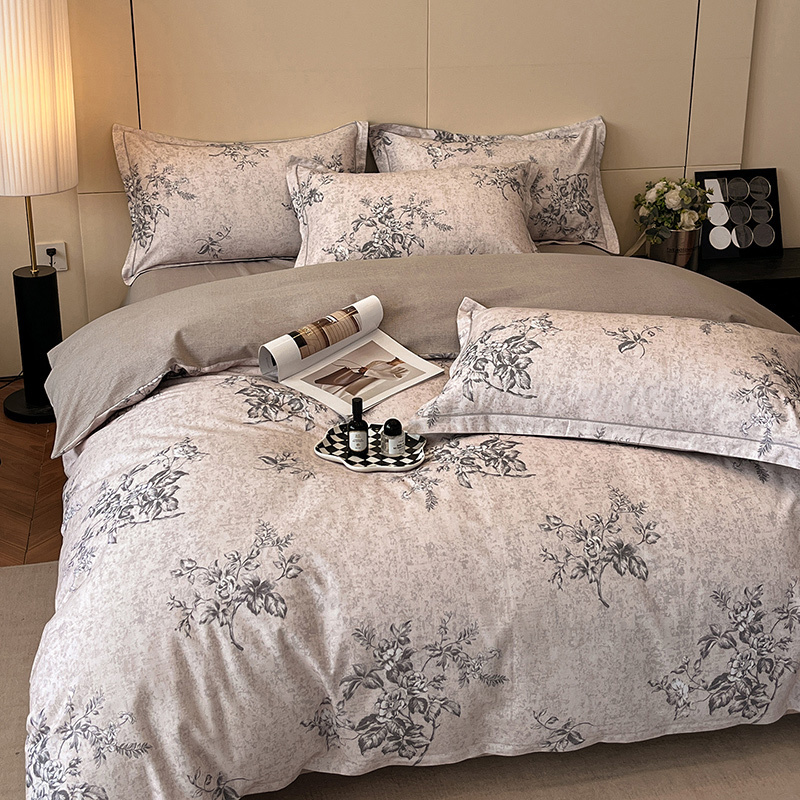 Floral Grace Grey Cotton Bedding Set
