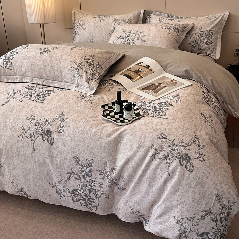 Floral Grace Grey Cotton Bedding Set