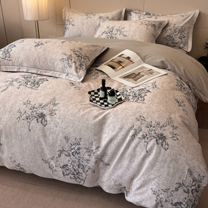 Floral Grace Grey Cotton Bedding Set