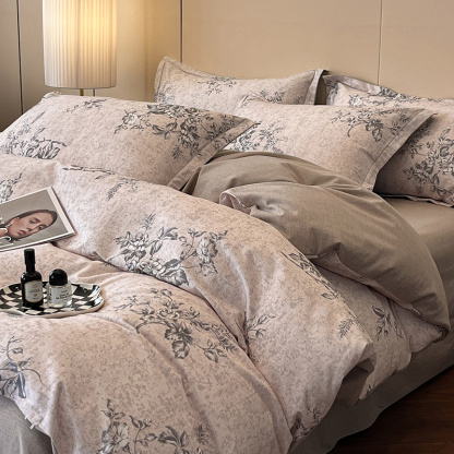 Floral Grace Grey Cotton Bedding Set