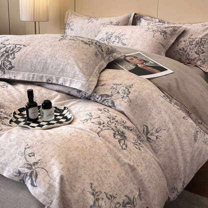 Floral Grace Grey Cotton Bedding Set