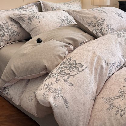 Floral Grace Grey Cotton Bedding Set