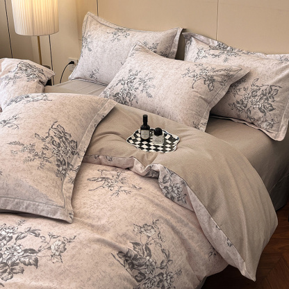 Floral Grace Grey Cotton Bedding Set