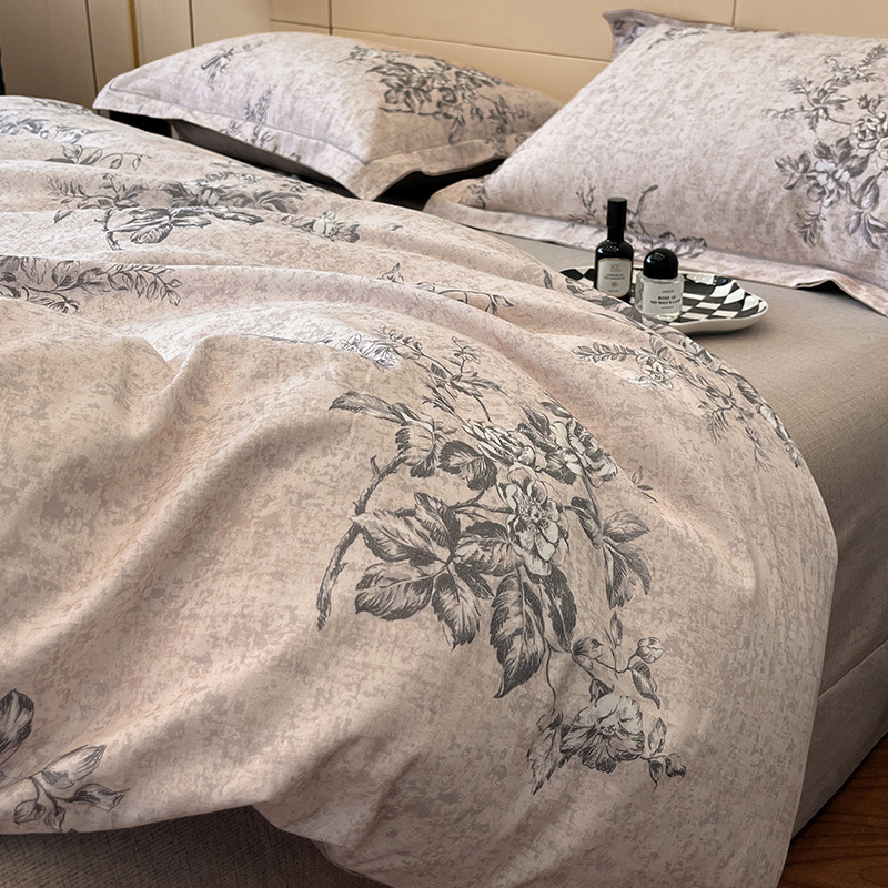Floral Grace Grey Cotton Bedding Set