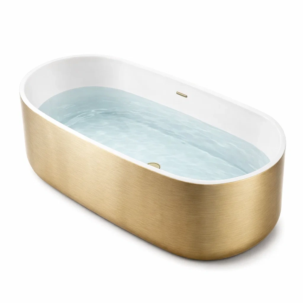 Baignoire îlot en acrylique et acier inoxydable doré-DREAMNESTLIVING