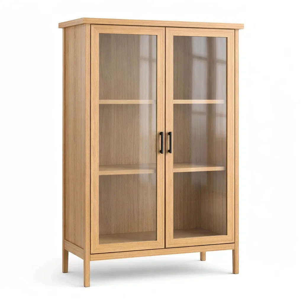Vitrine en chêne avec portes en verre trempé-DREAMNESTLIVING