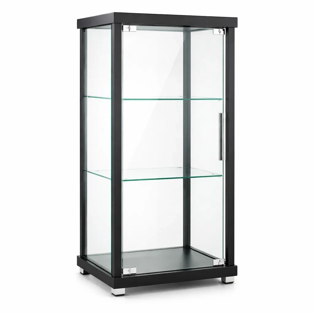 Vitrine en verre trempé noir avec cadre en métal 40 x 30 x 90 cm-DREAMNESTLIVING