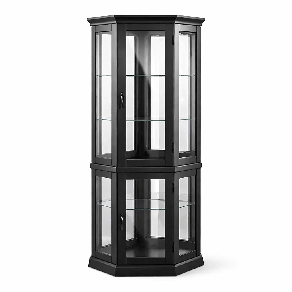 Vitrine d angle en bois MDF et verre trempé noir 182 x 58 x 43 cm-DREAMNESTLIVING