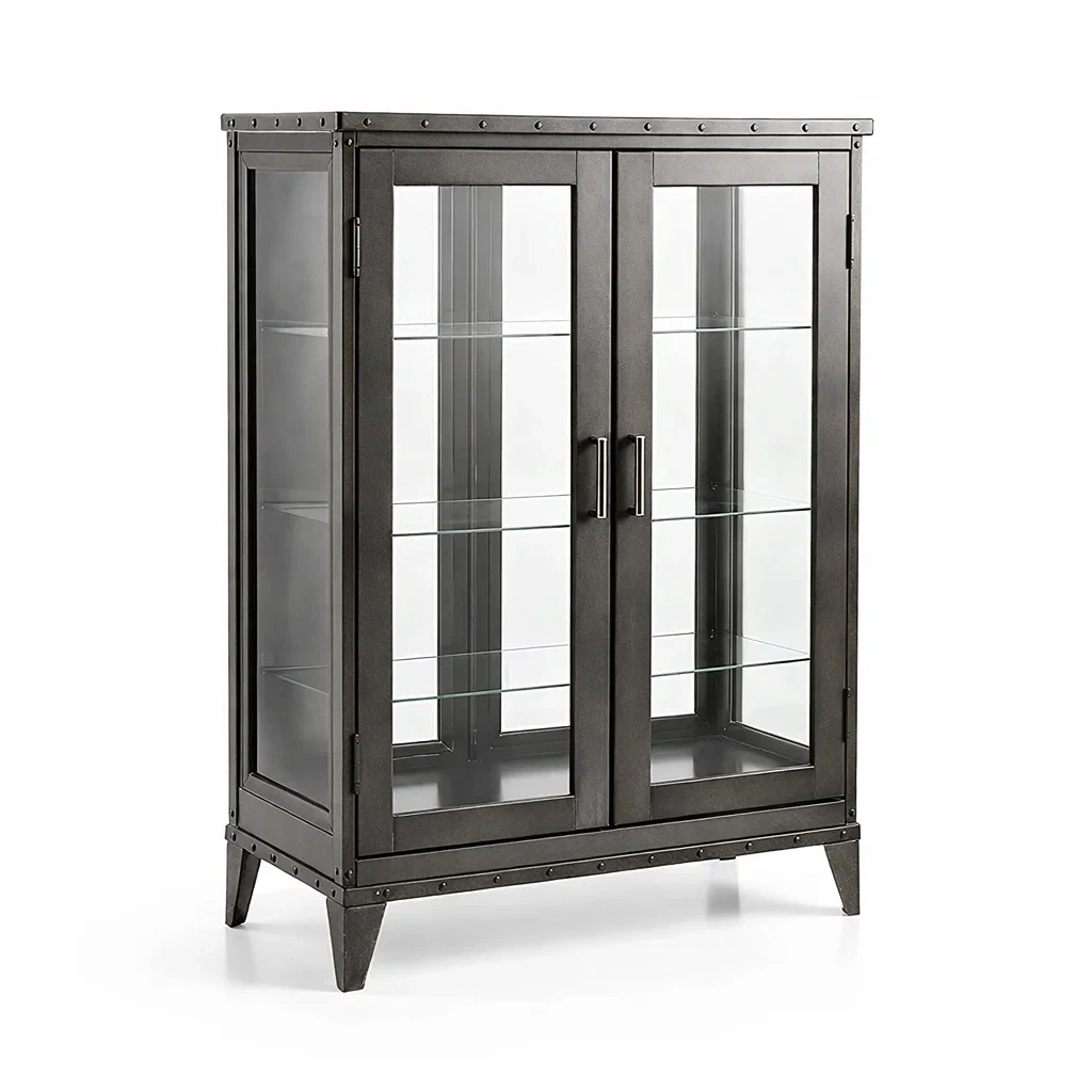 Vitrine en métal et verre trempé noir 120 x 40 x 180 cm-DREAMNESTLIVING