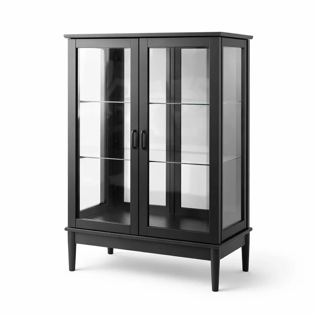 Vitrine en bois noir avec portes en verre trempé-DREAMNESTLIVING