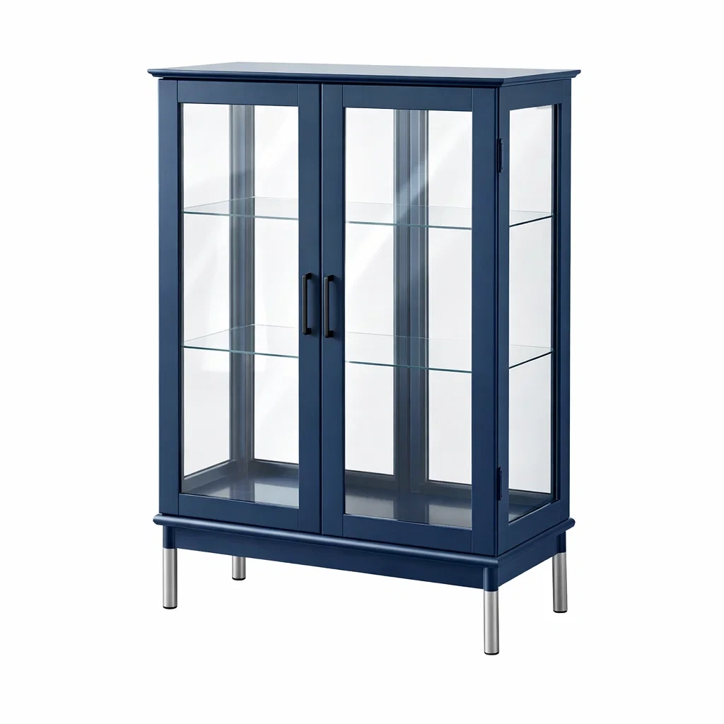 Vitrine en bois et verre bleu-DREAMNESTLIVING