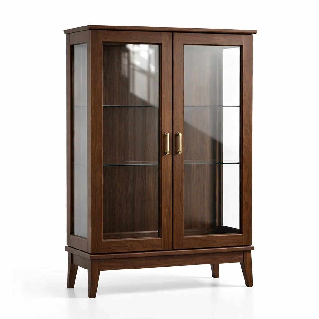 Vitrine en bois et verre trempé marron-DREAMNESTLIVING