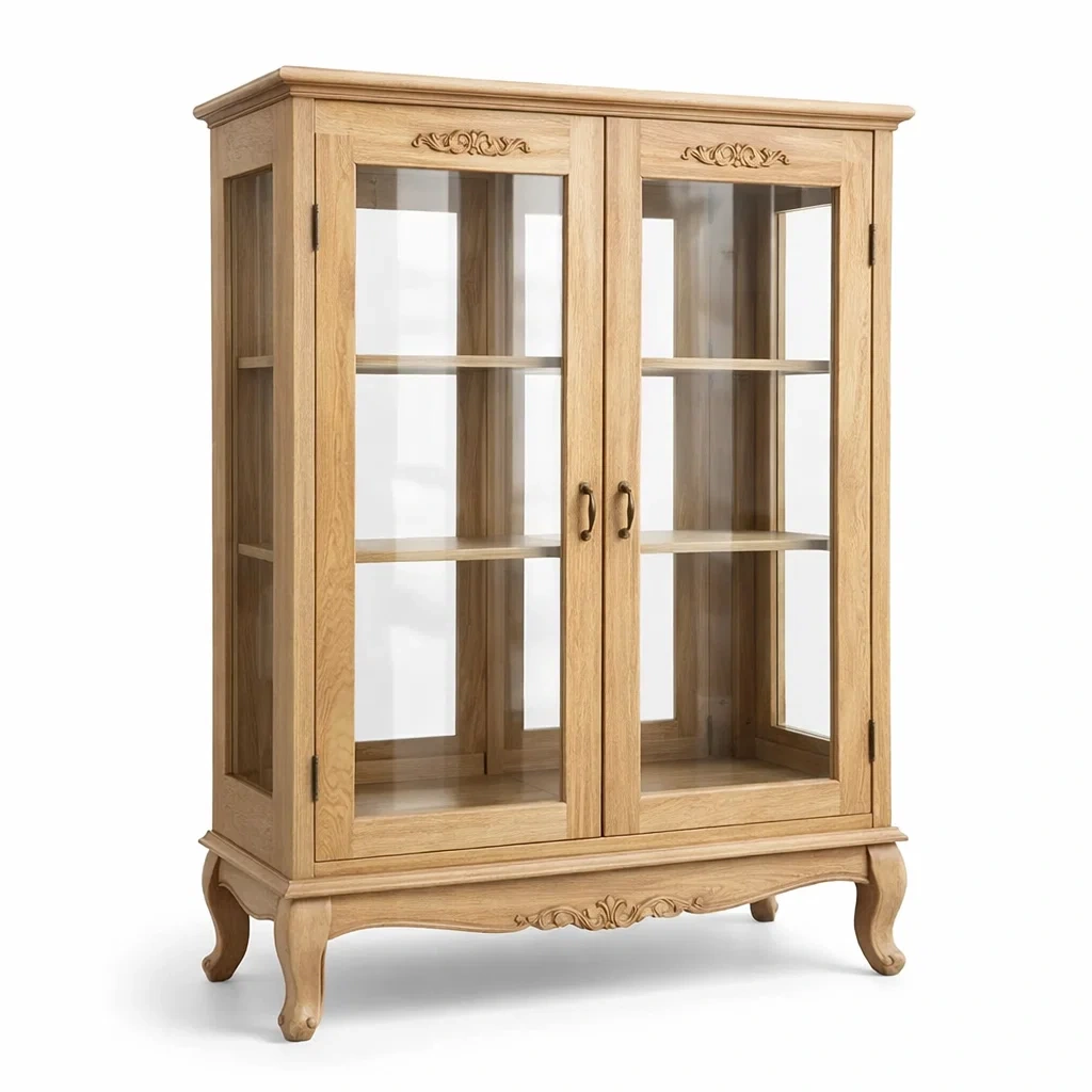 Vitrine en bois de chêne et verre trempé-DREAMNESTLIVING