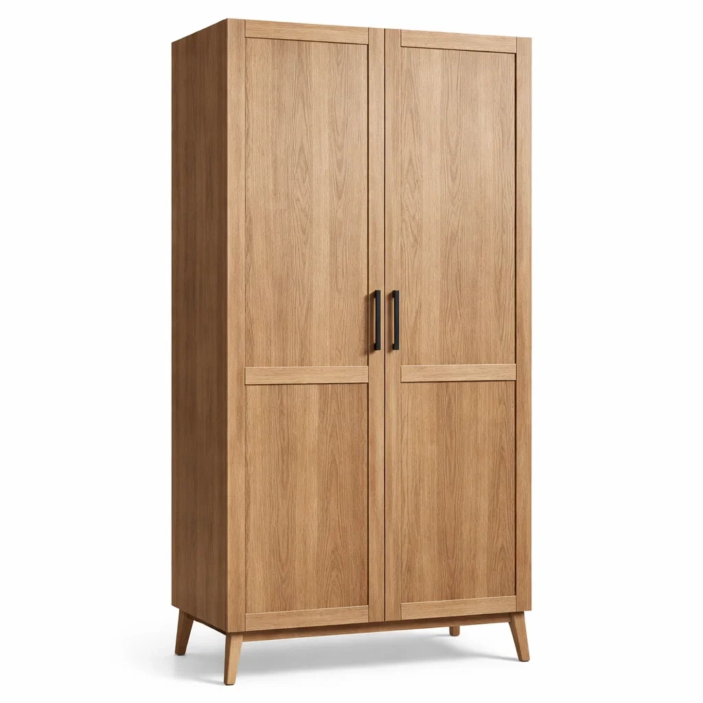Armoire en bois plaqué chêne clair 2 portes-DREAMNESTLIVING