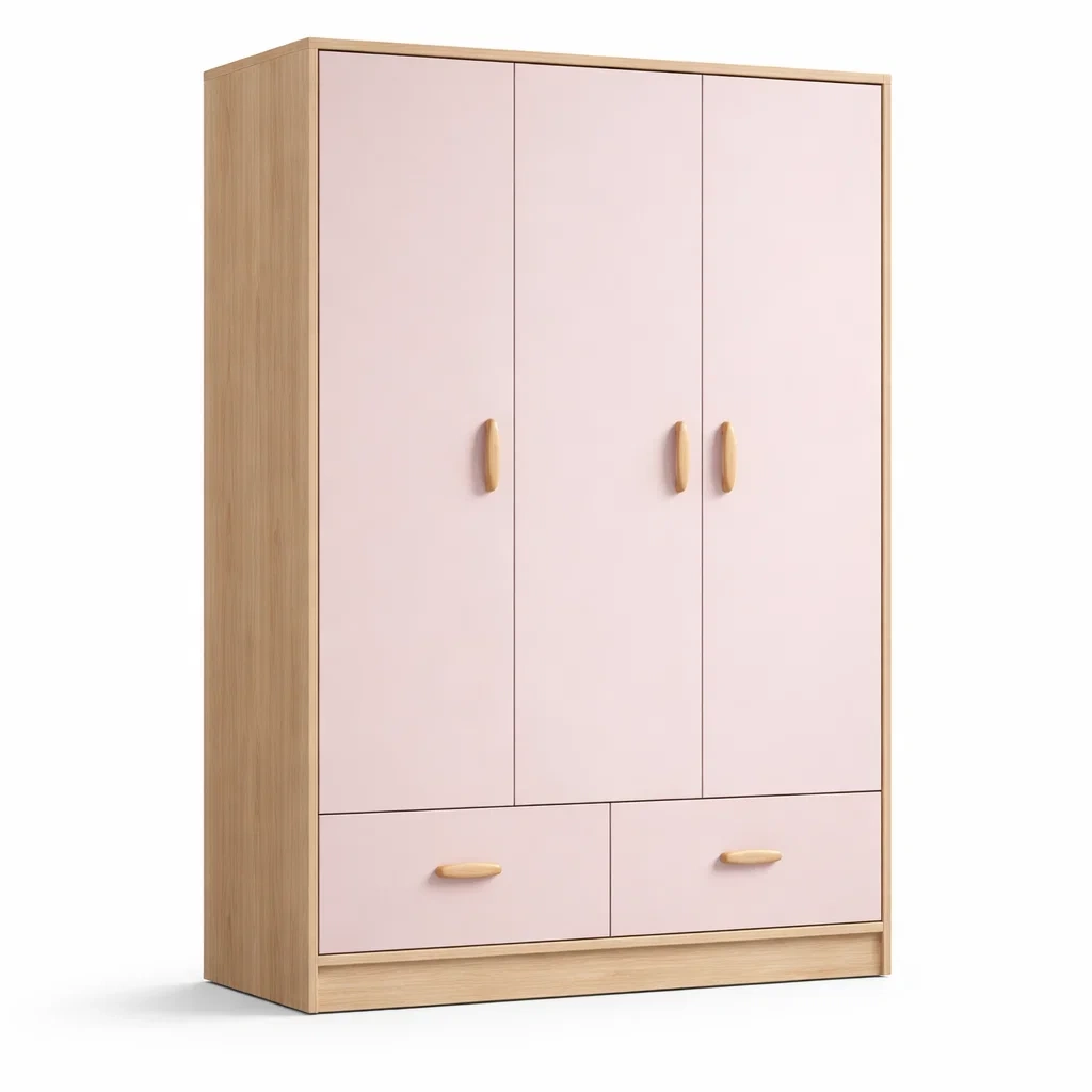 Armoire en panneaux stratifiés rose 3 portes 2 tiroirs-DREAMNESTLIVING