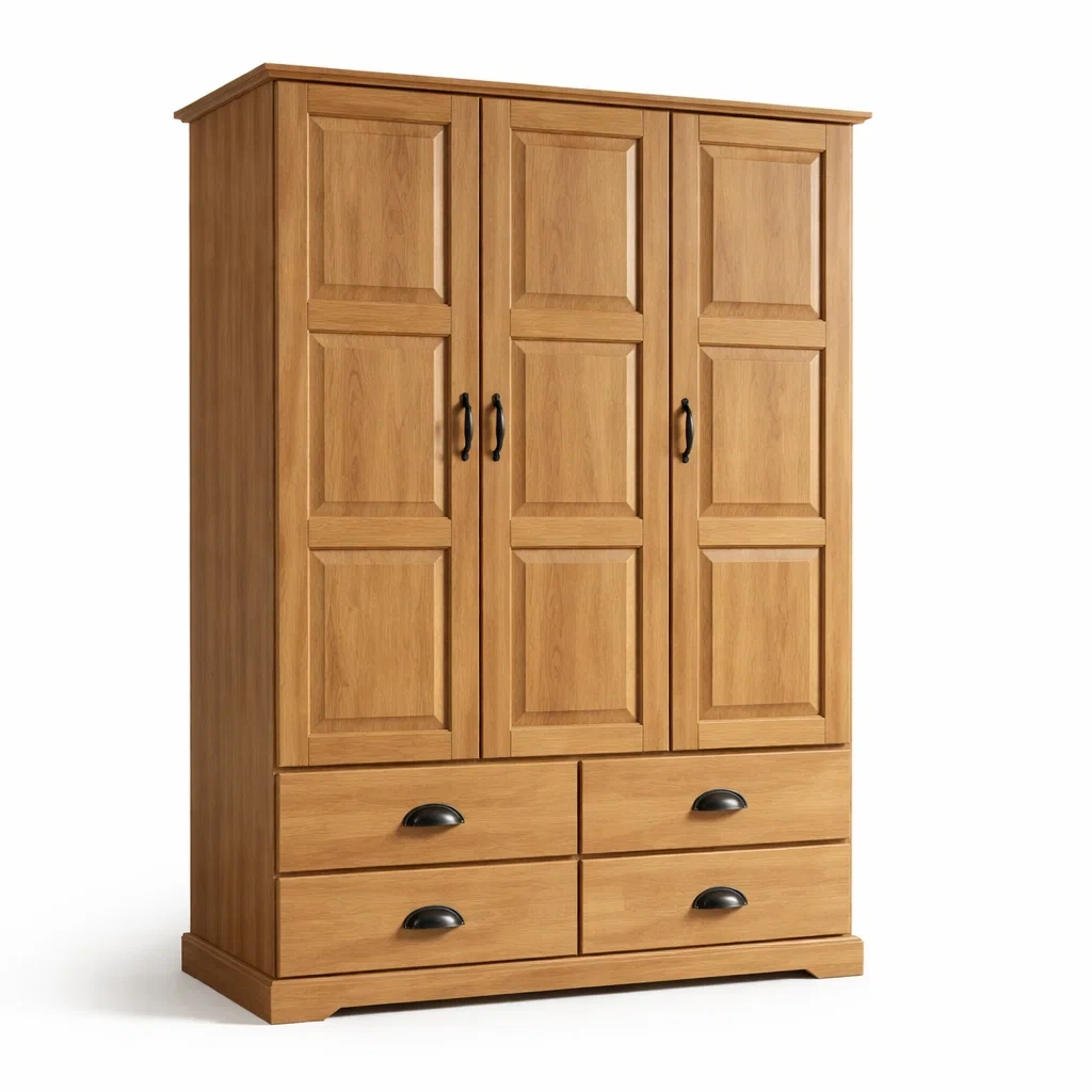 Armoire en bois 3 portes 4 tiroirs-DREAMNESTLIVING