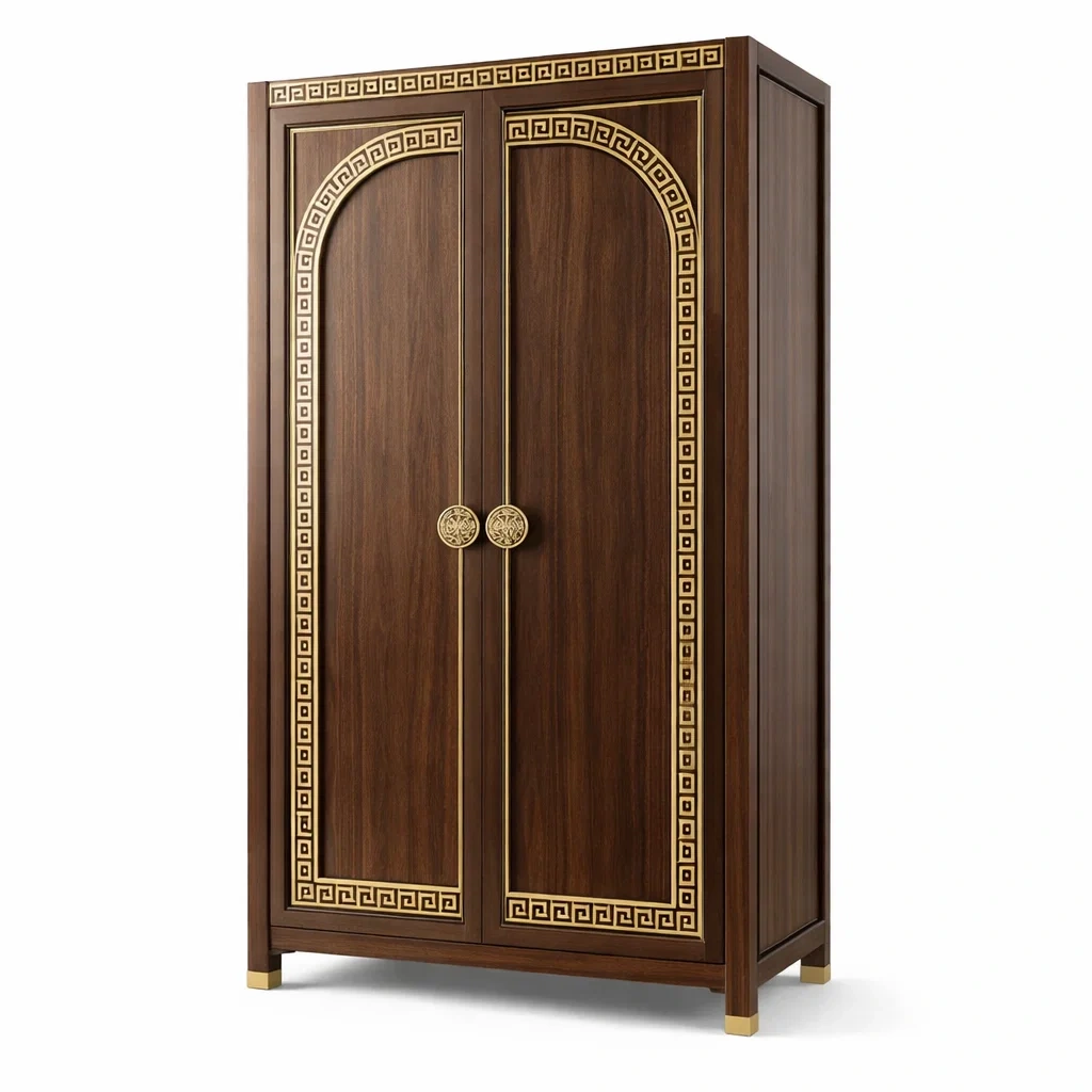 Armoire en bois massif brun et doré-DREAMNESTHOME