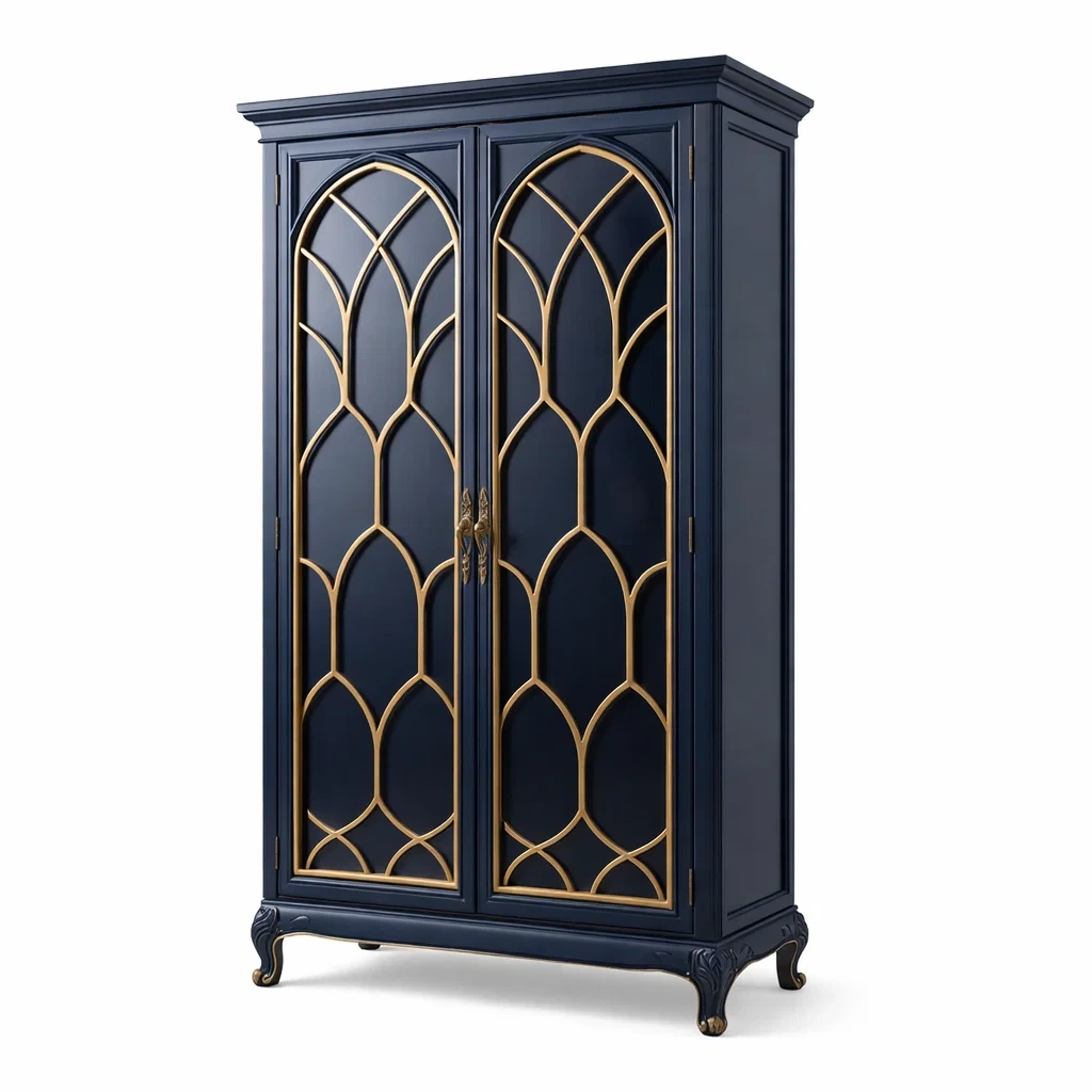 Armoire en bois et verre trempé doré bleu foncé 200 x 100 x 55 cm-DREAMNESTLIVING