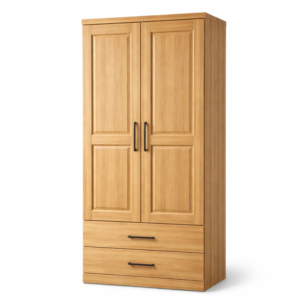 Armoire en bois 2 portes 2 tiroirs 180 x 80 x 50 cm-NESTLUXELIVING