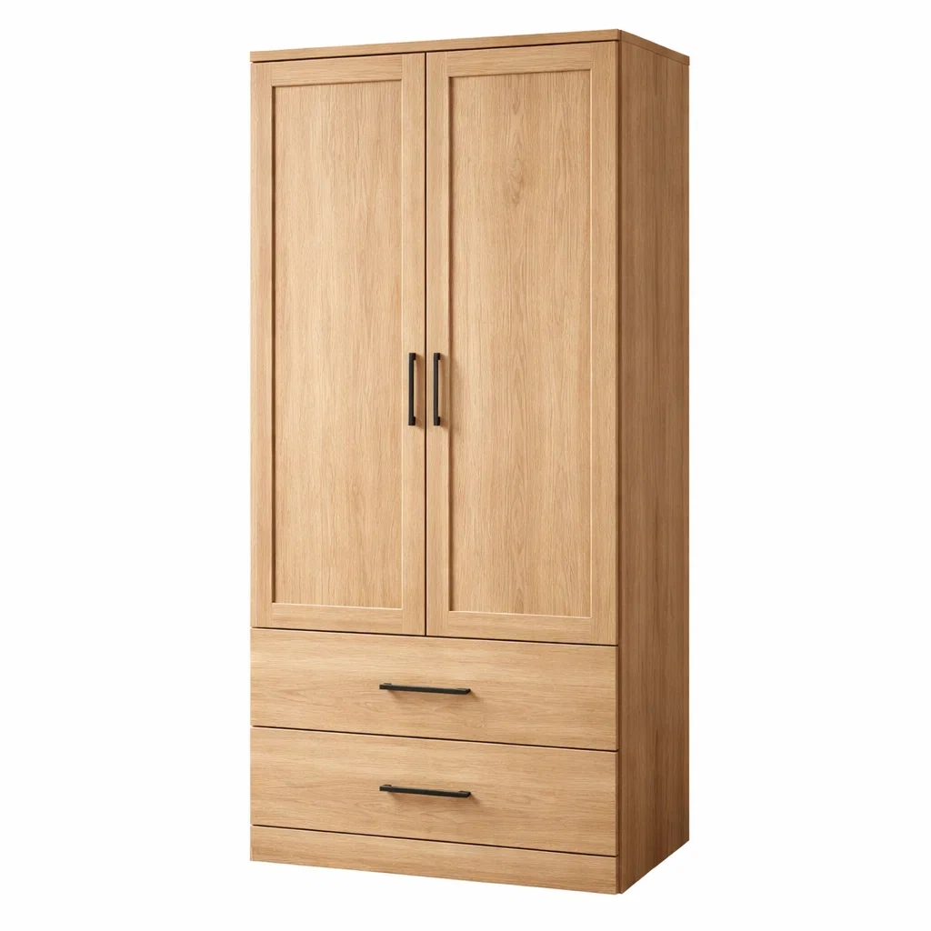 Armoire en bois avec portes battantes et 2 tiroirs-DREAMNESTHOME