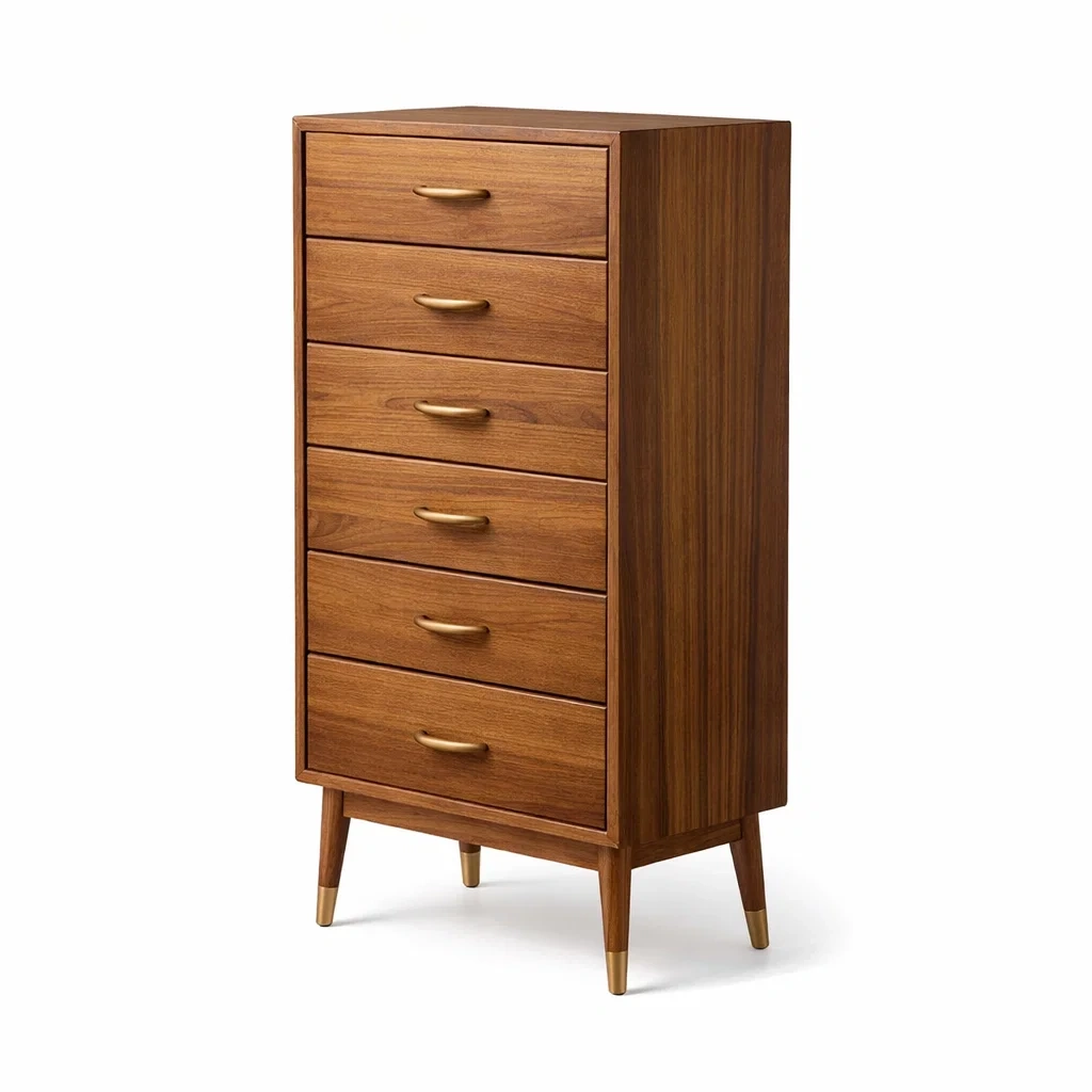 Commode en bois de noyer 6 tiroirs-DREAMNESTLIVING