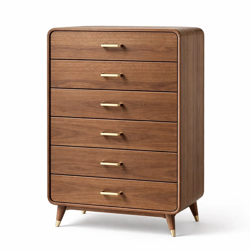 Commode en bois de noyer brun 6 tiroirs-DREAMNESTLIVING