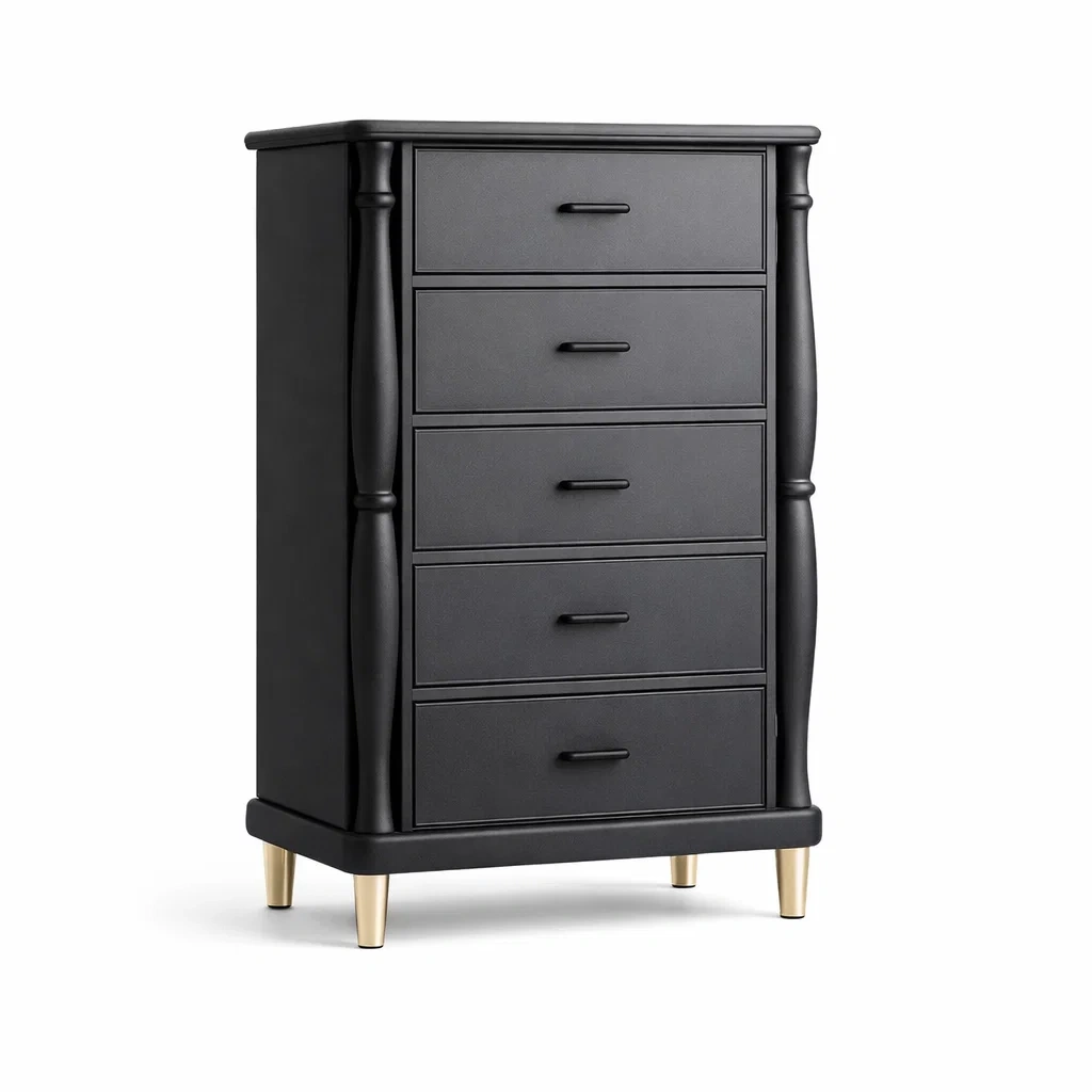 Commode en bois noir avec pieds métalliques dorés-DREAMNESTLIVING