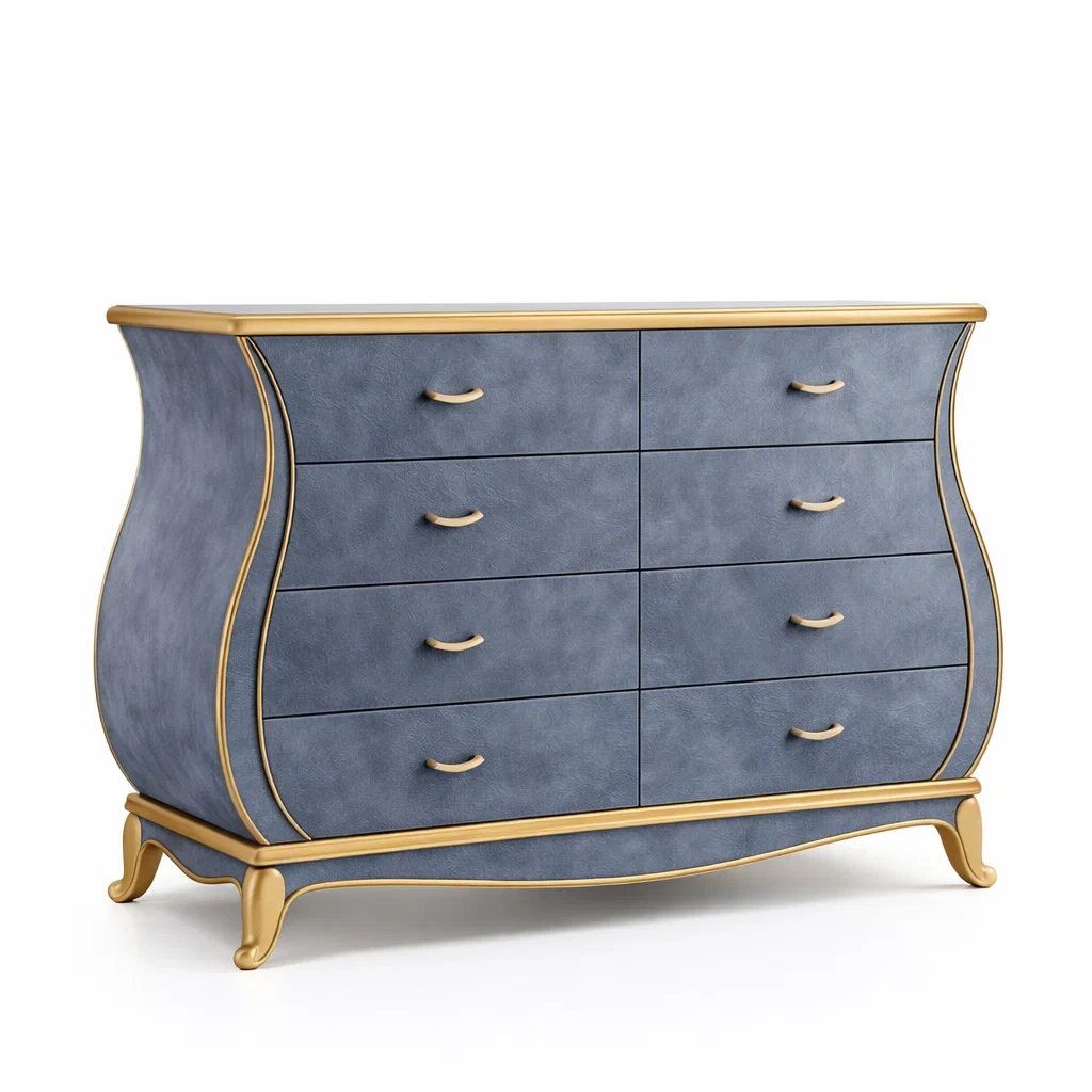 Commode en bois bleu et or 8 tiroirs-DREAMNESTHOME